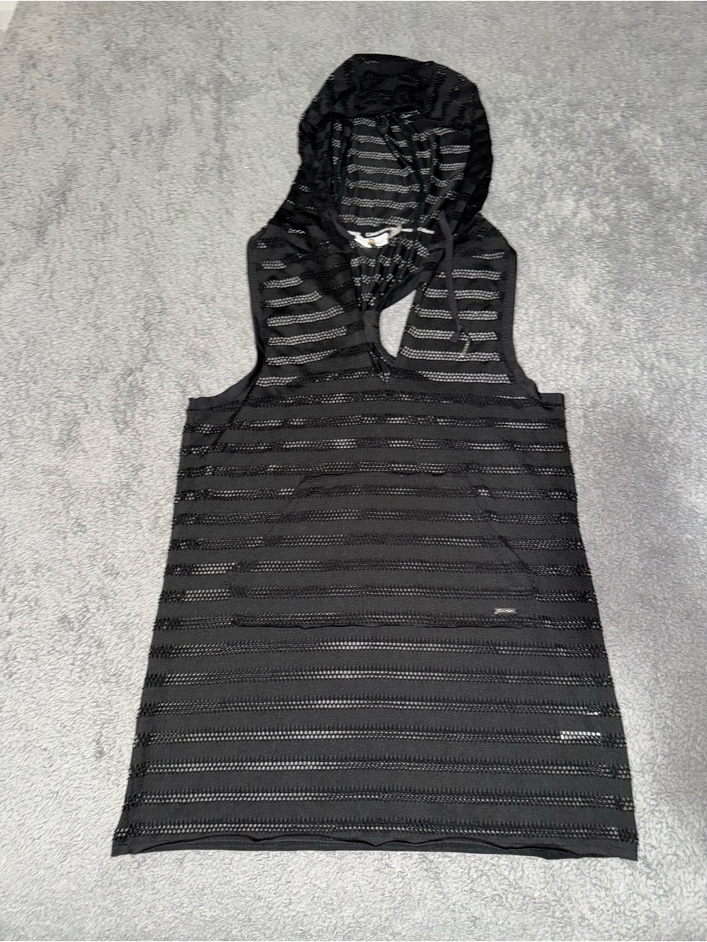 Calvin Klein Black Mesh Cover-Up with Striped Eyelet Pattern